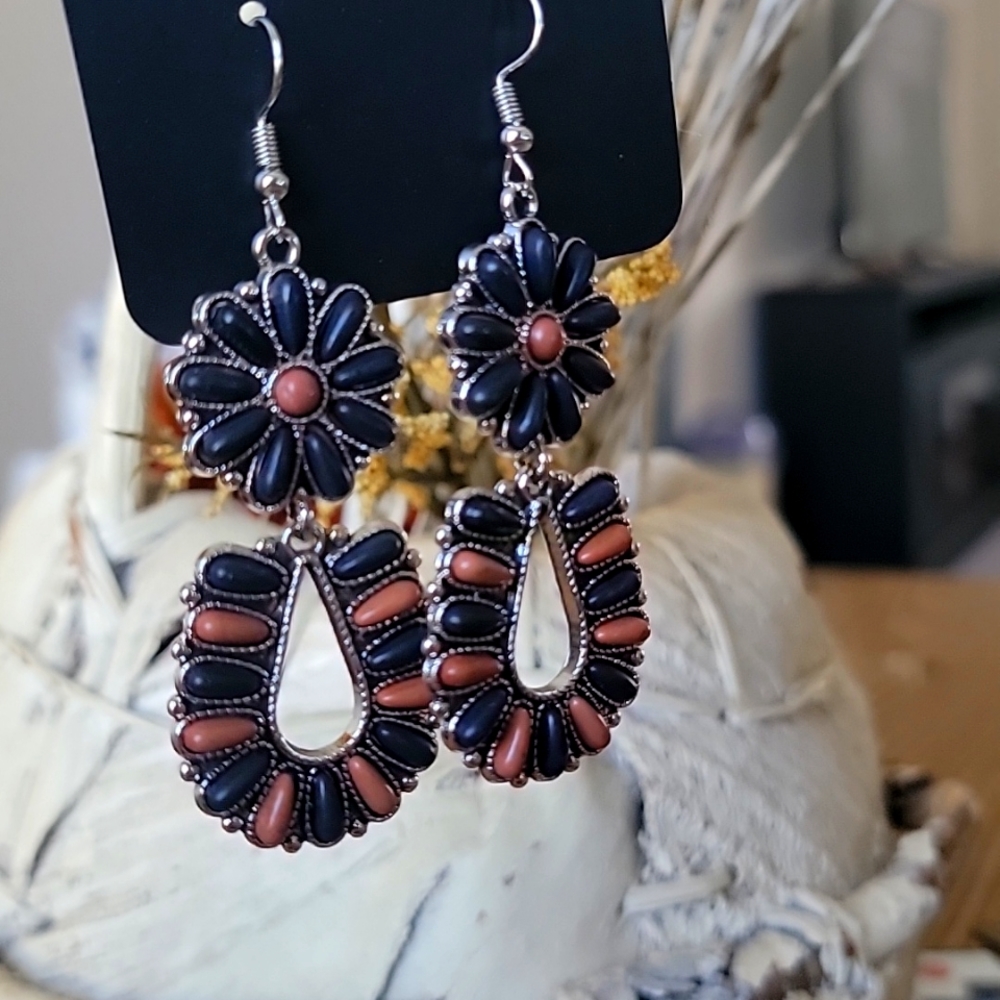 Black and brown rustic country earrings